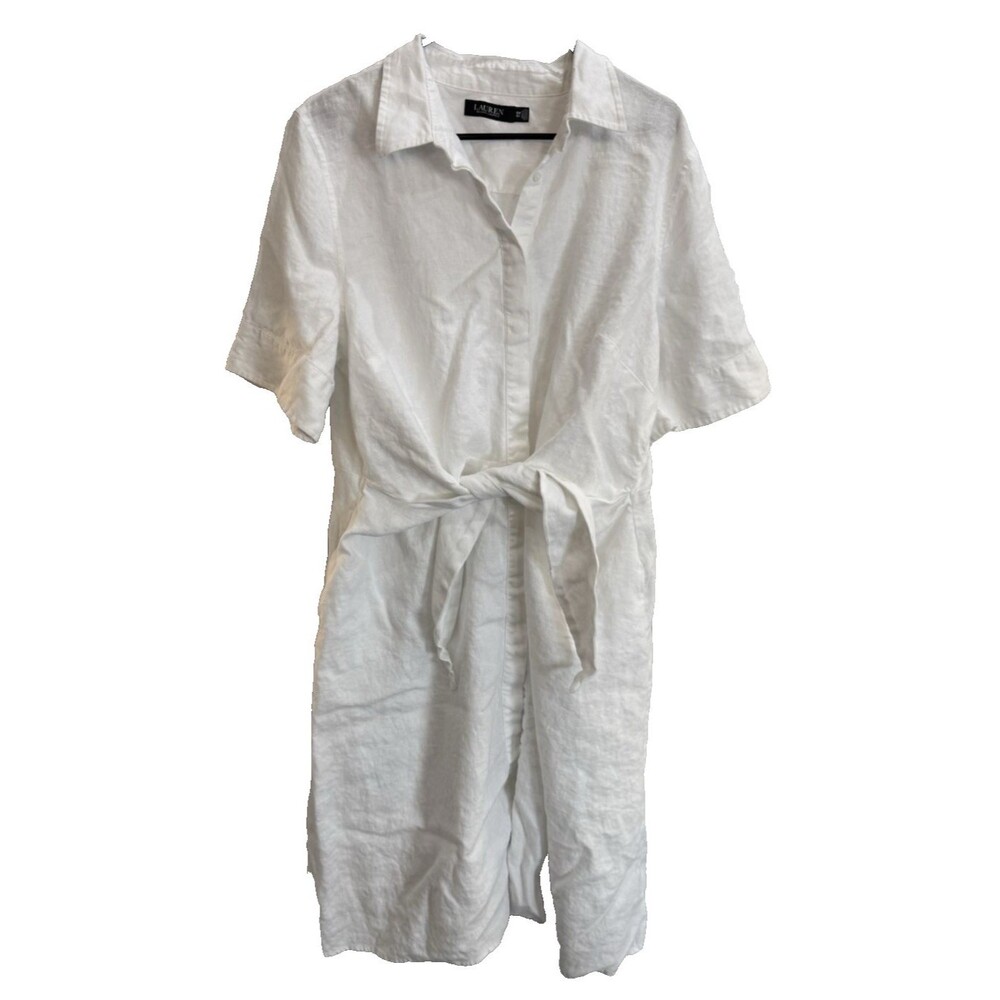 Lauren Ralph Lauren Women's 100% Linen White Tie Front Shirtdress Size 16W